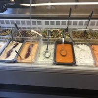 Delicious salads and dips. They have a lot of vegan options for example: vegan tzatziki, aubergine dip, hummus, olive tapenade and chili mayo. They also have vegan kebab, falafels  at Byens in Aarhus