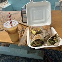 Burrito with gluten free wrap and mango smoothie. Yum!  at Seaside Eatery in Key Largo