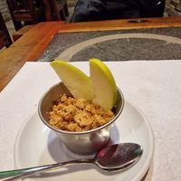 Apple crumble,  part of menu del dia at Vegan Mount in Barcelona
