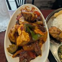 Chili tomato, tofu and seitan Momos (best dish) at Vegan Mount in Barcelona