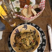 Vegan Lasagne and (not vegan) Maki-Maki fish dish  at Santas Iguanas in Sayulita