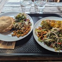 Vegan pastry with salad at Pillars of Hercules Organic Farm Shop and Cafe in Falkland