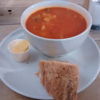 Soup, dry bread and butter. at Pillars of Hercules Organic Farm Shop and Cafe in Falkland