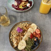 Vegan acai bowl, vegetarian pancakes  at Brunch Club in Funchal