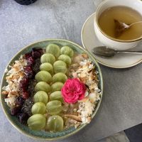 Overnight oats and lemon ginger tea   at Brunch Club in Funchal