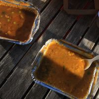 Daal and pototato/mushrooms/peas stew at Rosticceria Garhwal in Padua