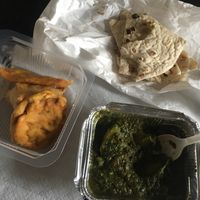 Naan, pakora, samosa, potatoes n spinach at Rosticceria Garhwal in Padua