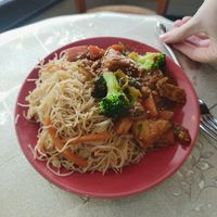 Noodles and soy chunks at HeartFood in Hobart