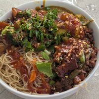 Noodles and 3 plates from the daily menu at HeartFood in Hobart