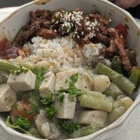 Rice and 2 plates from the daily menu at HeartFood in Hobart
