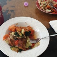 Veg curry and tofu stirfry at HeartFood in Hobart