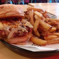 Class burger with fries at V-EDGE in Middlesbrough