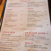 Menu at V-EDGE in Middlesbrough