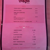 Menu - Soft and Hot Drinks  at V-EDGE in Middlesbrough