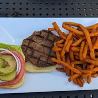 Impossible burger with sweet potato fries at Boardrider's in Luquillo