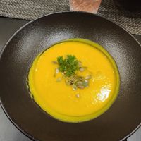 pumpkin coconotmilk soup with pumpkin seeds at Lāsīte in Stende