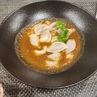 dumplings with pasta sauce at Lāsīte in Stende