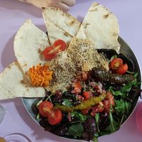 Hummus + baba ganoush with salad at Eixampeling in Barcelona