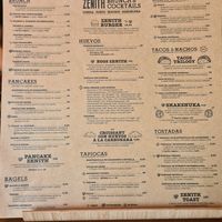 Menu at Zenith Brunch & Cocktails in Barcelona