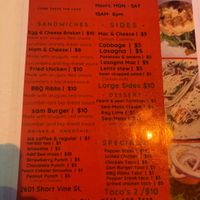 Menu at Vegan One Stop  in Cincinnati