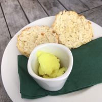 Vegan cheese scone (defrosted) and weird coconut spread  at The Running Fox at Kirkharle in Newcastle Upon Tyne