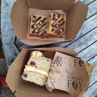 Fudge blondie and white chocolate vegan cakes at The Running Fox at Kirkharle in Newcastle Upon Tyne