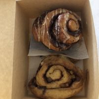 Cinnamon bun and apple sticky bun   at Edible Flours in Vancouver