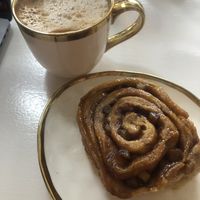Cappuccino and apple bun   at Edible Flours in Vancouver