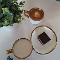 Latte, London fog and Nanaimo bar at Edible Flours in Vancouver