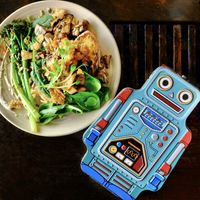 Mushroom dish and robot lunchbox  at The Robot Bun Factory in Midland