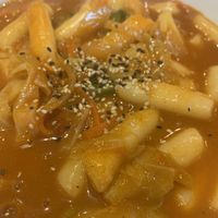 Rice noodles in tomato sauce  at Kimbap & Sushi in Kelowna