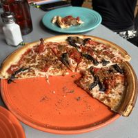 Vegan cheese, vegan sausage, sun dried tomatoes and portabella mushrooms  at IL Vicino in Santa Fe