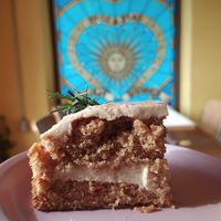 Carrot cake had very good frosting and flavor but was mealy at Sunshine Parlour in Seoul