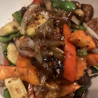 Mushroom wok with tofu and veg  at Petit Bangkok in Sitges
