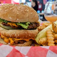 Vegan Big Mac with vegan cheddar at Odd By Nature Brewing in York