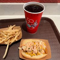 Vegan slaw dog with fries and a Diet Coke at Walt Disney World - Casey's Corner in Lake Buena Vista