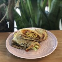 Breakfast pancakes with V-egg and V-ham  at Vegan Resort 啼岸 in Taipei