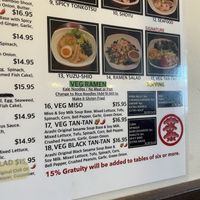 Menu  at Arashi Ramen in Canmore