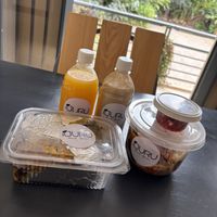 Sarara juice, protein shake, breakfast burrito, and kale curry bowl  at Ijuru Plant Bliss  in Kampala