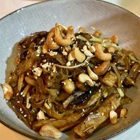 Heura and noodles with teriyaki sauce.  at Momoland in Gran Canaria