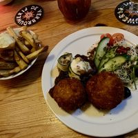 Lentil-potato-cookies with zucchini rolls  at De VerbroederIJ in Amsterdam