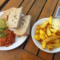 Bread with dips + fries at De VerbroederIJ in Amsterdam