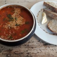 Spiced lentil soup with sourdough bread at Blue Brick Cafe in South East London