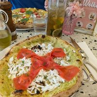 Vegan pizza with Salmon at Wolke in Vienna