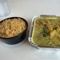 This is the Avial.  The rice approx 1 cup.  Topping maybe 1.5 cup and low veggies  at The Vegetarian in St Croix Falls