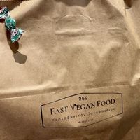 Takeout/takeaway bag with free hard candy  at 269 Fast Vegan Food in Crete