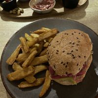 vegan burger with beyond burger patty  at Basal Grill & Beach in Gran Canaria