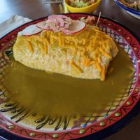 Mushroom wet burrito with soy curls added at Mole Mole in Portland
