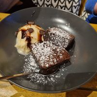 Brownies with ice cream at VK Plant Based Diner in Waterlooville