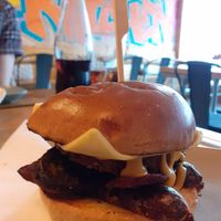 breakfast bap- £7 full of awesome, bacun, sausage, black pud (which was lovely) 2 types of cheese and hash brown! at VK Plant Based Diner in Waterlooville